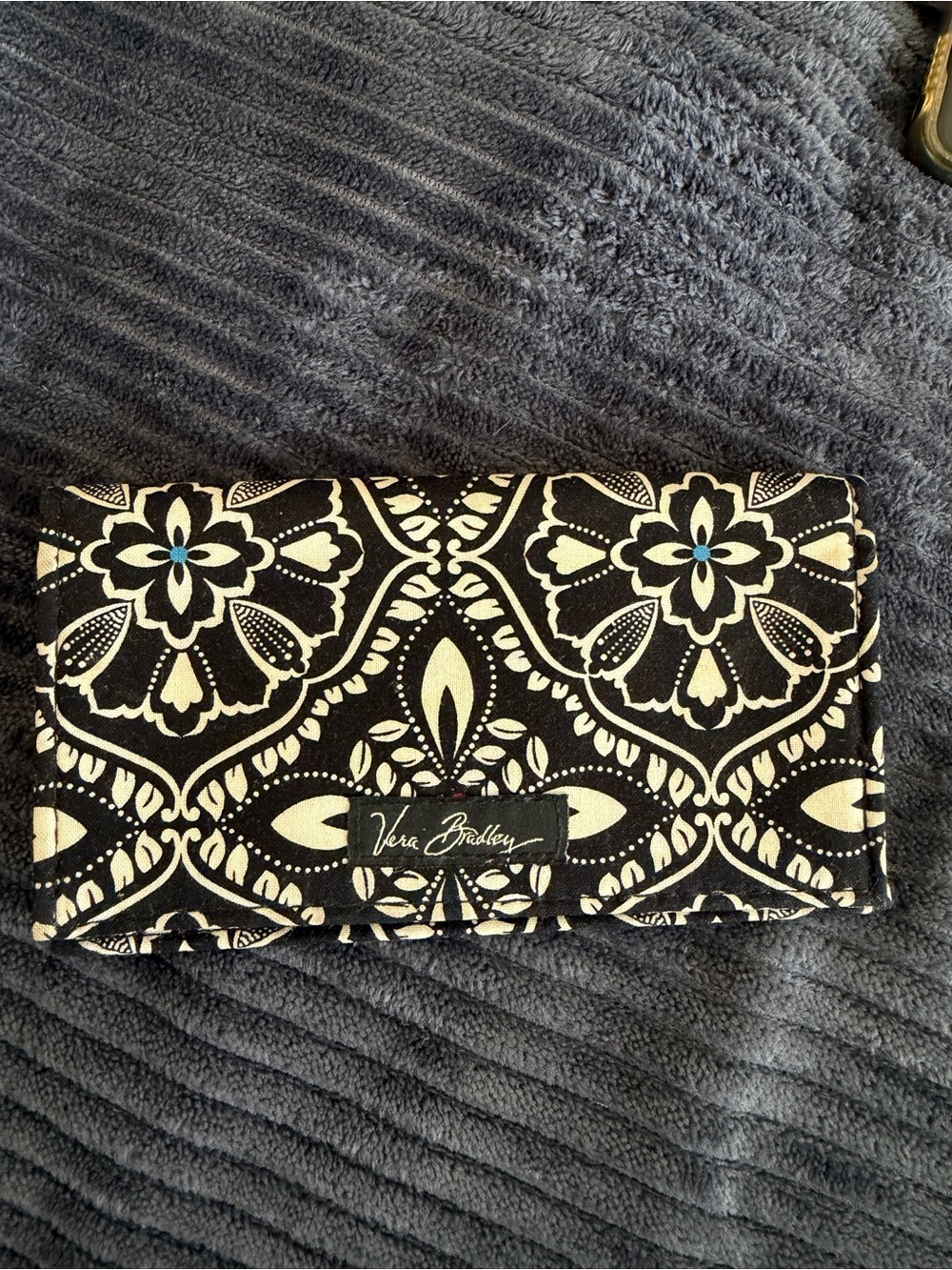 Vera Bradley Black & Cream Floral Medallion Wallet with Teal Accent